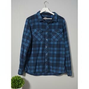 O'Neill Men's Glacier Blue SuperFleece Flannel Shirt Missing Button Size Large